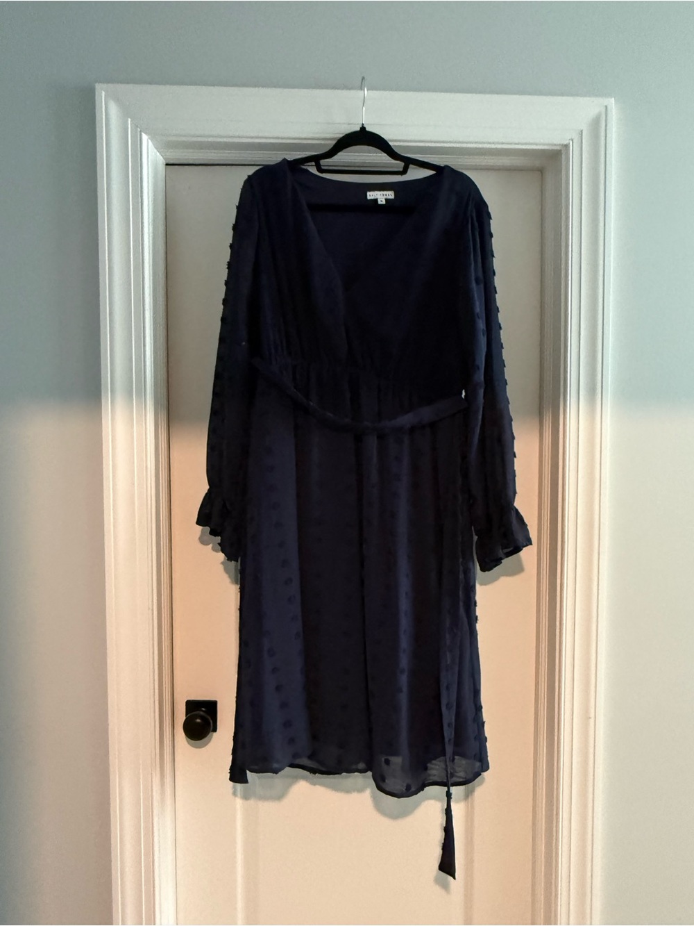 Baltic Born Navy Blue Midi Chiffon Dress with Waist Tie
